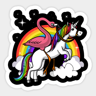 Flamingo Riding Unicorn Rainbow Sticker